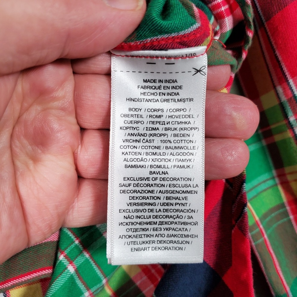 Lauren Ralph Lauren Top Womens L Red Green Plaid Roll Tab Preppy Americana Cabin - Picture 7 of 10